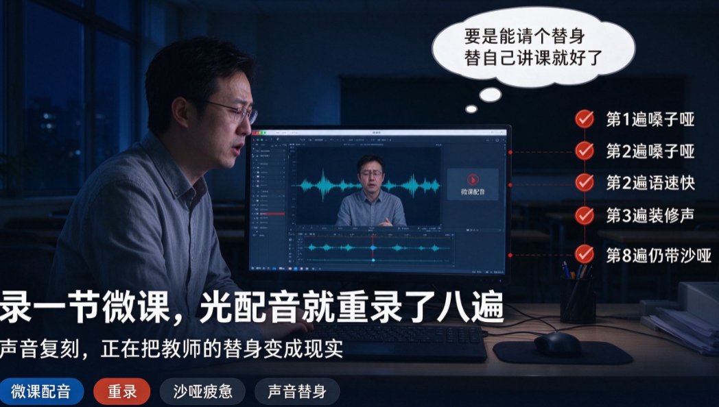 课件帮声音复刻操作界面,左侧是录制提示,右侧是声音模型训练进度条